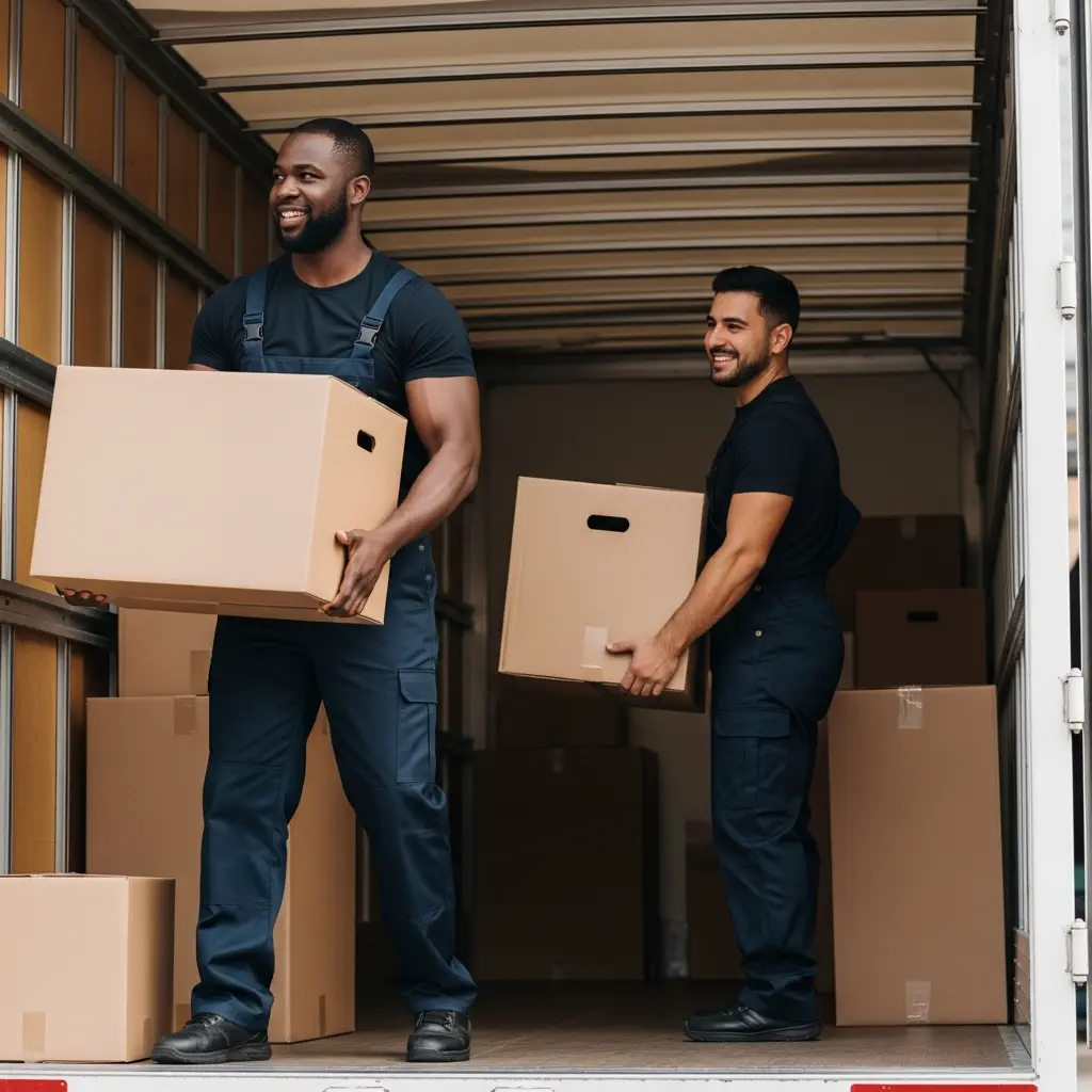 Professional movers loading truck